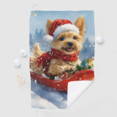 Chesapeake Bay Terrier Dog in Sledge Weihnachten Golfhandtuch (Insitu)