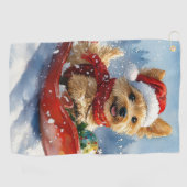 Chesapeake Bay Terrier Dog in Sledge Weihnachten Golfhandtuch (Horizontal)