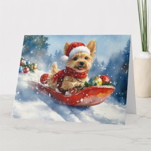 Chesapeake Bay Terrier Dog in Sledge Weihnachten Karte (Vorderseite)