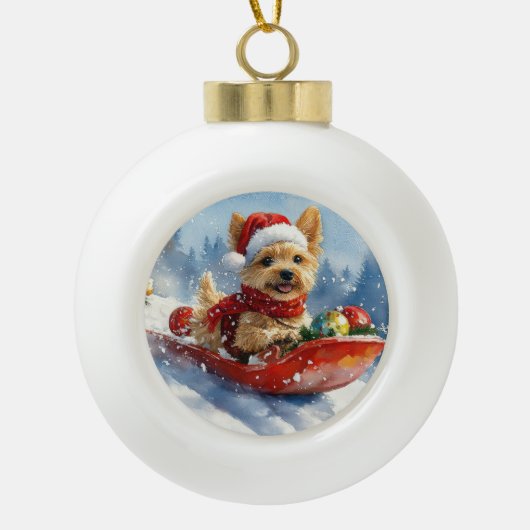 Chesapeake Bay Terrier Dog in Sledge Weihnachten Keramik Kugel-Ornament (Vorderseite)
