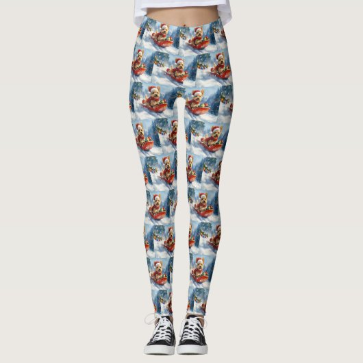 Chesapeake Bay Terrier Dog in Sledge Weihnachten Leggings (Vorderseite)