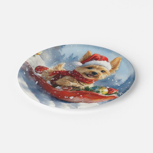 Chesapeake Bay Terrier Dog in Sledge Weihnachten Pappteller (Schrägansicht)