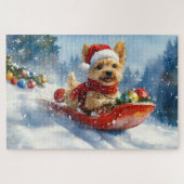 Chesapeake Bay Terrier Dog in Sledge Weihnachten Puzzle (Horizontal)