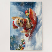 Chesapeake Bay Terrier Dog in Sledge Weihnachten Puzzle (Vertikal)