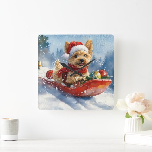 Chesapeake Bay Terrier Dog in Sledge Weihnachten Quadratische Wanduhr (Zuhause)