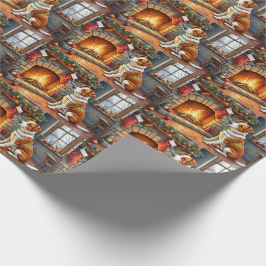 Chesapeake Bay Terrier Fireplace Christmas Lights Geschenkpapier (Ecke)