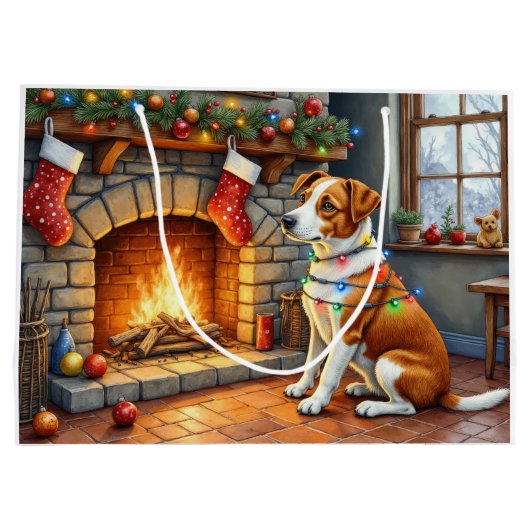 Chesapeake Bay Terrier Fireplace Christmas Lights Große Geschenktüte (Rückseite)