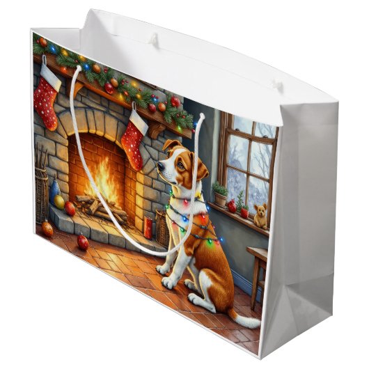Chesapeake Bay Terrier Fireplace Christmas Lights Große Geschenktüte (Rückseite Schrägansicht)