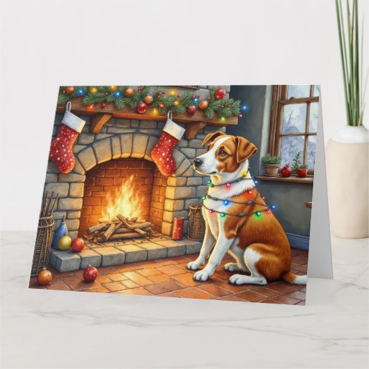Chesapeake Bay Terrier Fireplace Christmas Lights Karte (Vorderseite)