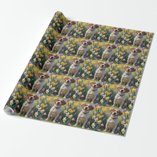 Chesapeake Bay Terrier Frühlingsblumen Malerei Geschenkpapier (Ungerollt)