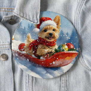 Chesapeake Bay Terrier Hund im Schlitten Weihnacht Button
