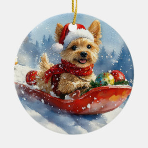 Chesapeake Bay Terrier Hund im Schlitten Weihnacht Keramik Ornament