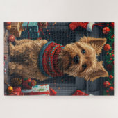 Chesapeake Bay Terrier Hund mit Weihnachtsgeschenk Puzzle (Horizontal)