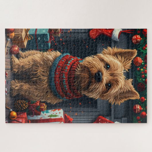 Chesapeake Bay Terrier Hund mit Weihnachtsgeschenk Puzzle (Horizontal)