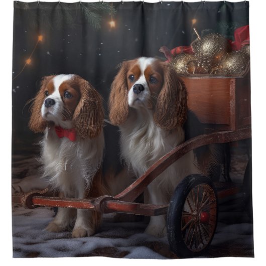 Chesapeake Bay Terrier Snowy Sleigh Weihnachten Duschvorhang (Vorderseite)