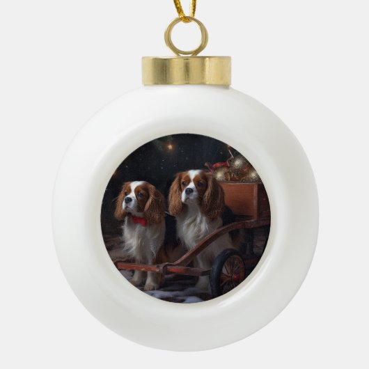 Chesapeake Bay Terrier Snowy Sleigh Weihnachten Keramik Kugel-Ornament (Vorderseite)