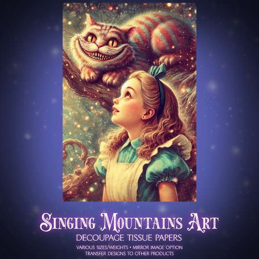 Cheshire Cat Alice Classic Illustration Decoupage Seidenpapier