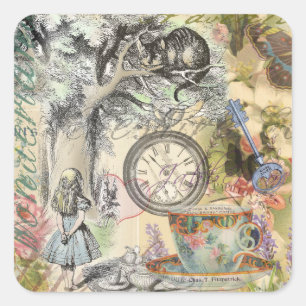Cheshire Cat Alice im Wunderland Klassiker Quadratischer Aufkleber