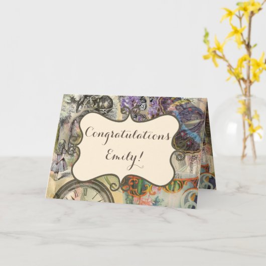 Cheshire Cat Alice Wonderland Classic Karte (Gelbe Blume)