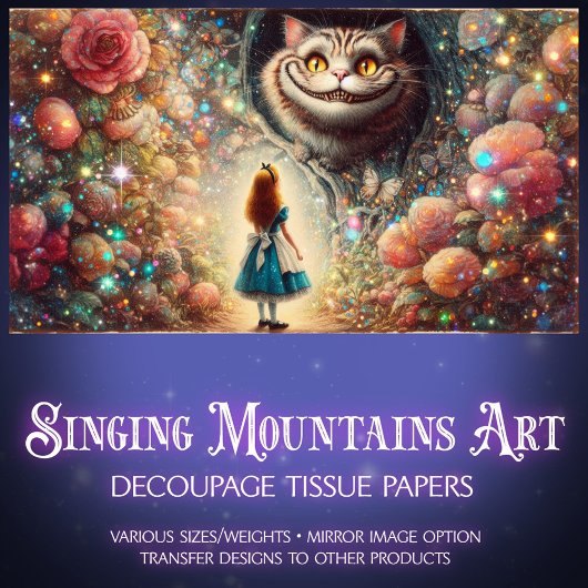 Cheshire Cat and Alice Forest Talk Decoupage Seidenpapier