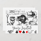 Cheshire Cat classic Alice im Wunderland mad Einladung (Vorne/Hinten)