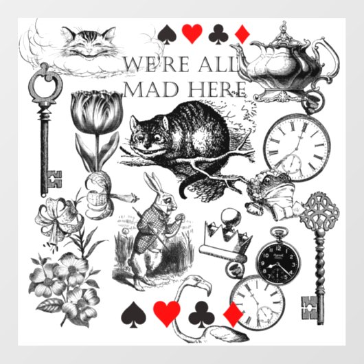 Cheshire Cat classic Alice im Wunderland mad Fensteraufkleber (Blatt)