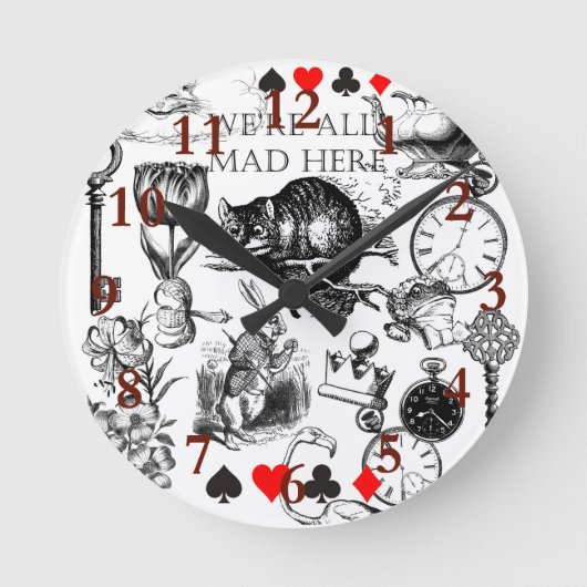 Cheshire Cat classic Alice im Wunderland mad Runde Wanduhr (Vorderseite)