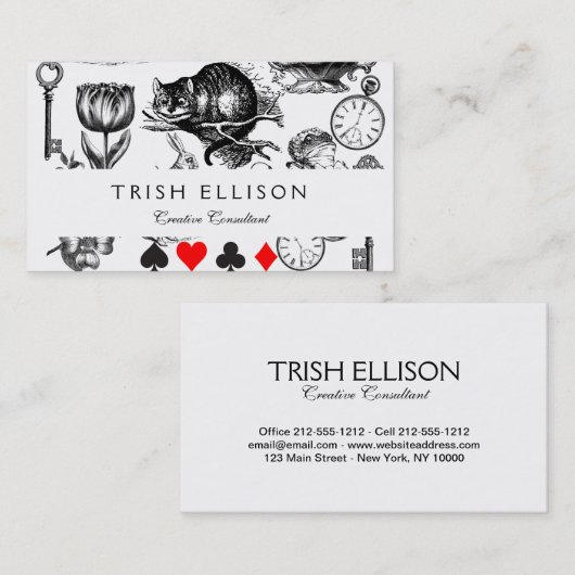 Cheshire Cat classic Alice im Wunderland mad Visitenkarte (Vorne/Hinten)