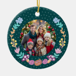 Cheshire Cat Floral Wreath Grün Weihnachten Keramik Ornament