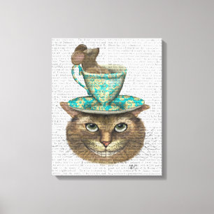 Cheshire Cat mit Cup auf Kopf Leinwanddruck