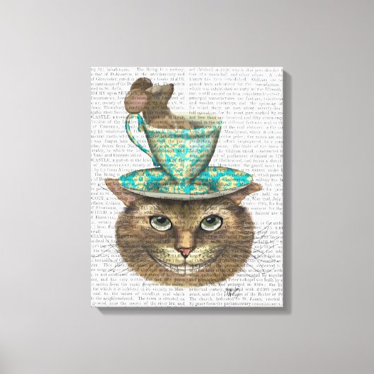 Cheshire Cat mit Cup auf Kopf Leinwanddruck (Vorderseite)