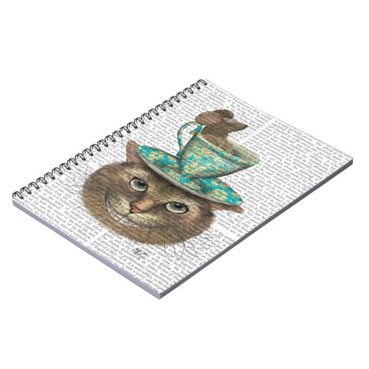 Cheshire Cat mit Cup auf Kopf Notizblock (Linke Seite)