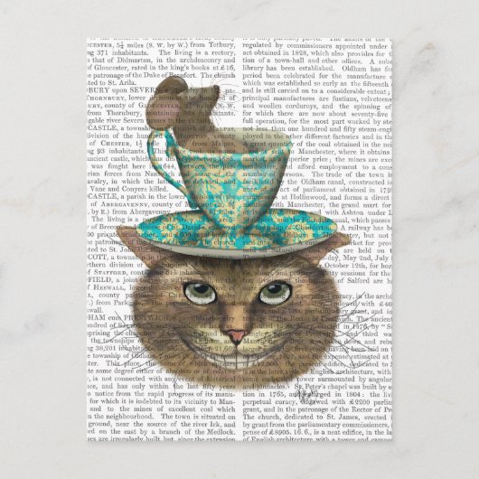 Cheshire Cat mit Cup auf Kopf Postkarte (Vorderseite)