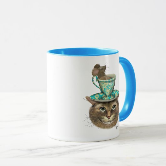 Cheshire Cat mit Cup auf Kopf Tasse (VorderseiteRechts)