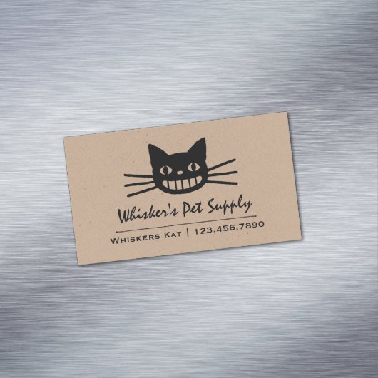 Cheshire Cat mit Long Whiskers | Crazy Black Cat Magnetische Visitenkarte (Beispiel)