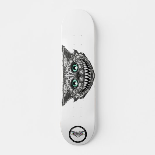 Cheshire Cat Schwarz-Weiß Linie Kunst Lächeln Skateboard (Vorne)