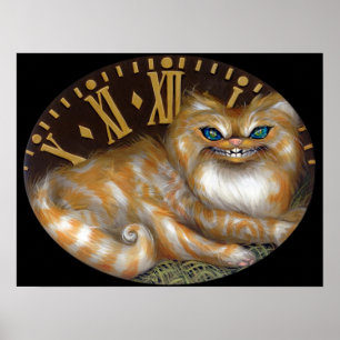 Cheshire Clock ART PRINT Wonderland Cat Poster