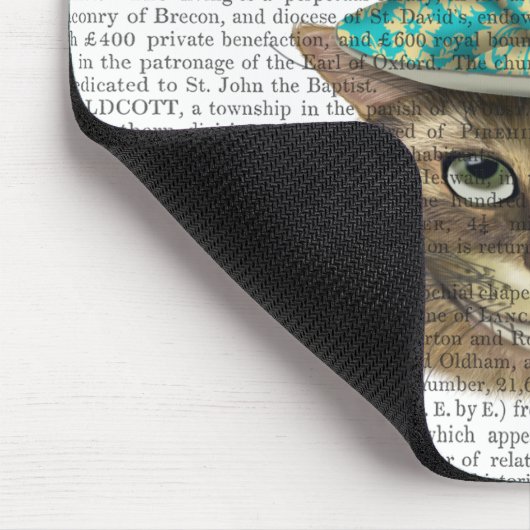 Cheshire-Katze mit Cup auf Kopf Mousepad (Ecke)