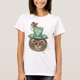 Cheshire-Katze mit Schale auf Kopf T-Shirt