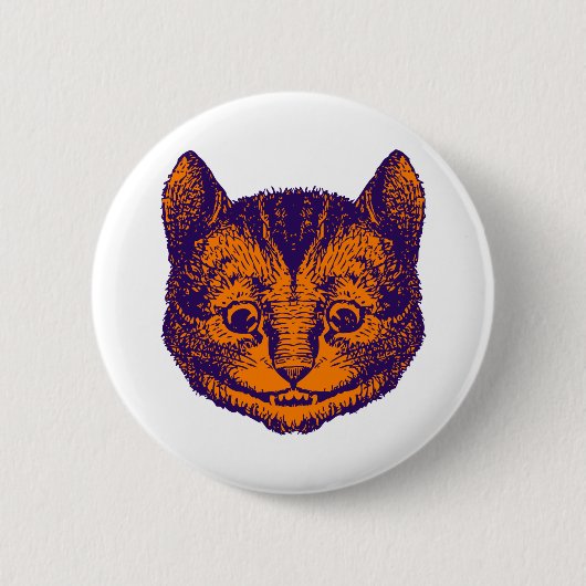 Cheshire-Katze schwärzte lila Orange mit Tinte Button (Vorderseite)