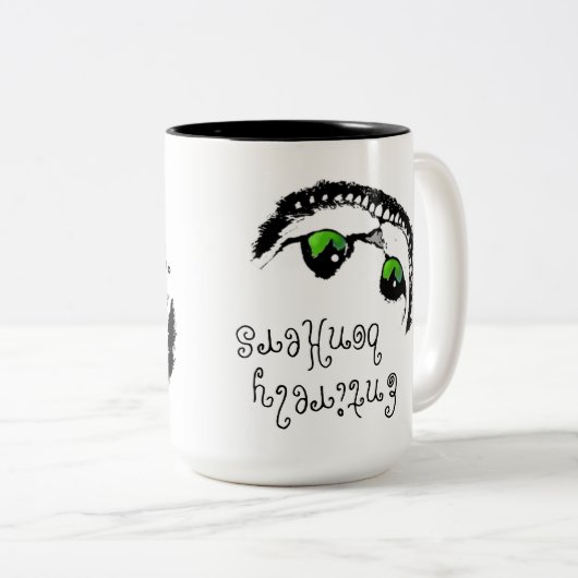 Cheshire-Katze sind wir alle wütendes hier völlig Zweifarbige Tasse (VorderseiteRechts)