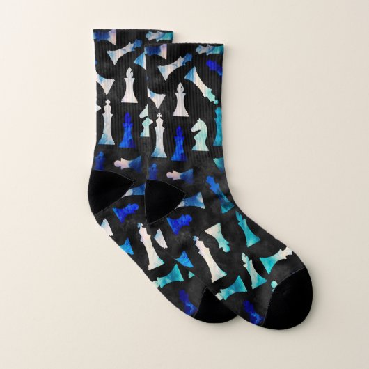 Chess Figures Pattern -Watercolor Blue and Teals Socken (Paar)