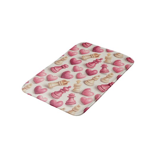 Chess & Hearts Valentines Pattern Badematte (Schrägansicht)