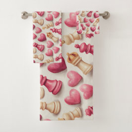 Chess & Hearts Valentines Pattern Badhandtuch Set