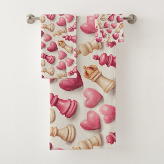 Chess & Hearts Valentines Pattern Badhandtuch Set (Insitu)