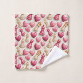 Chess & Hearts Valentines Pattern Badhandtuch Set (Waschlappen)