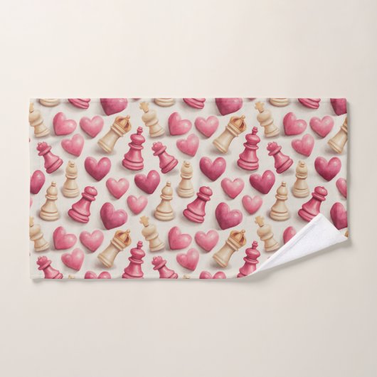 Chess & Hearts Valentines Pattern Badhandtuch Set (Handtuch)