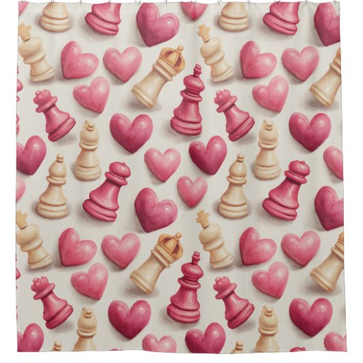 Chess & Hearts Valentines Pattern Duschvorhang (Vorderseite)