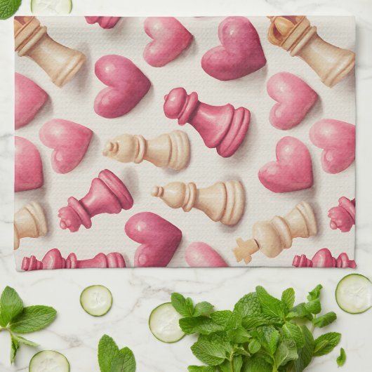 Chess & Hearts Valentines Pattern Geschirrtuch (Gefaltet)