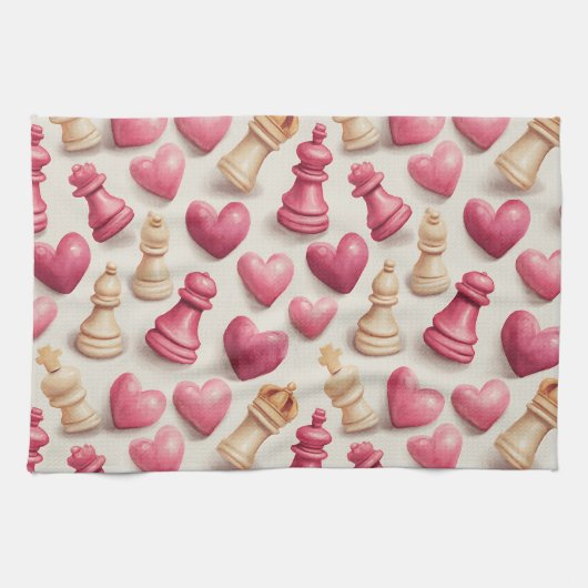 Chess & Hearts Valentines Pattern Geschirrtuch (Horizontal)